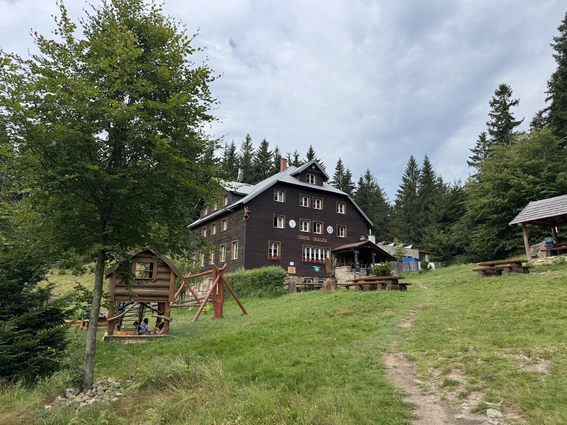 Chata Skalka gleaming on the ridge